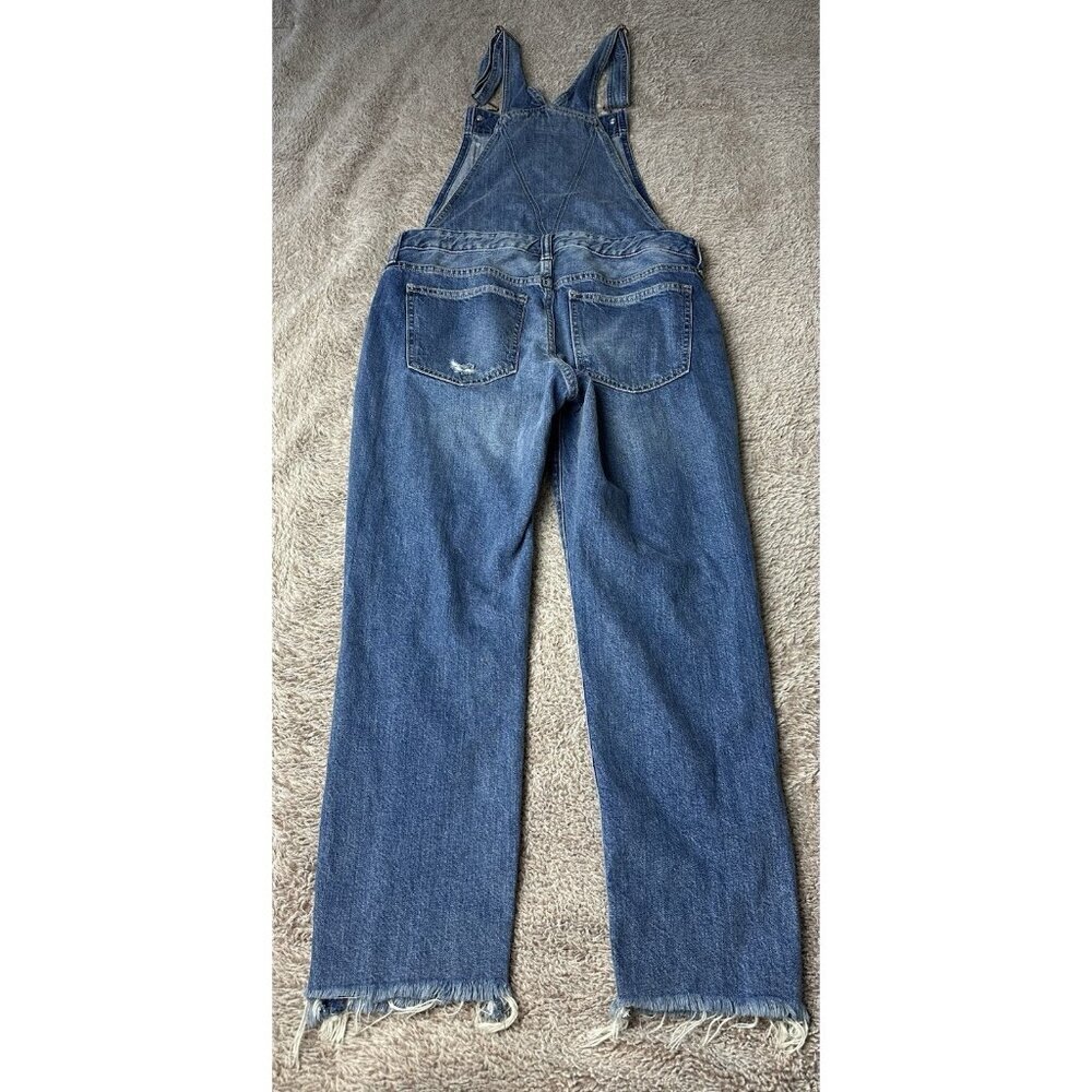 Abercrombie & Fitch Bib Overalls Size XS Denim Stretch Distressed Holes Cropped - Picture 14 of 15